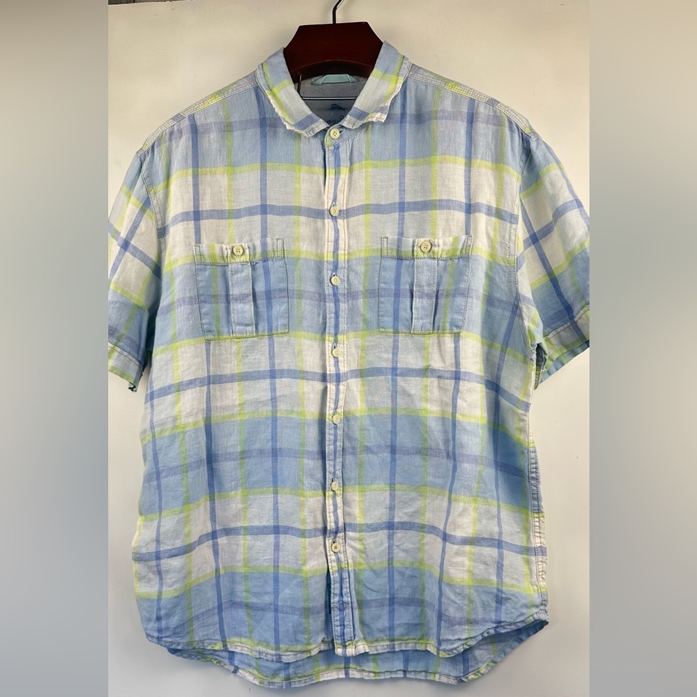 Tommy Bahama Mens XL‎ Silk Shirt Short Sleeve Striped Button-Up Shirt